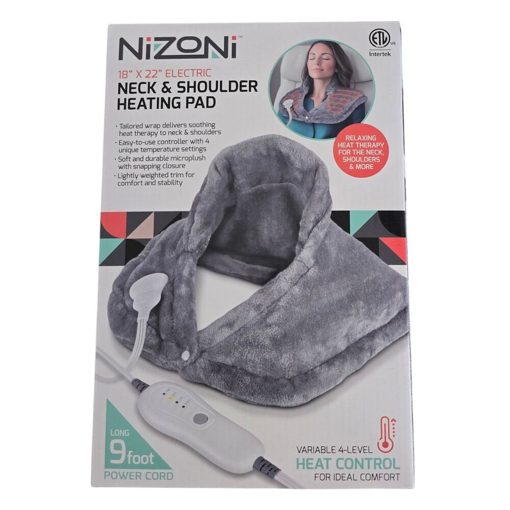 NiZoni Electric Neck & Shoulder Heating Pad Weighted Microplush Gray NIB